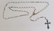 ANTICO ROSARIO CON GRANI IN VETRO BIANCO - ANNO SANTO 1950 ROMA - CROCIFISSO -