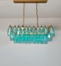 Elegante Lampadario Murano Poliedri - Carlo Scarpa - 84 bicchieri turchesi