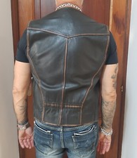 Gilet pelle panciotto bomboogie moto marrone tg L leather jacket Bomb Boogie