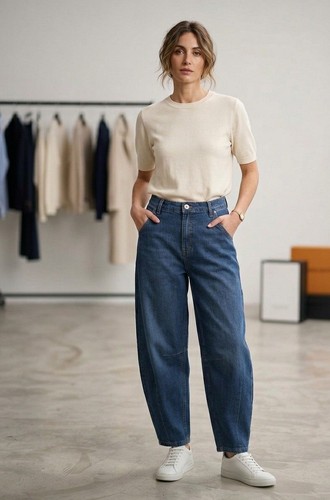 Jeans baggy donna con vita - baggy,