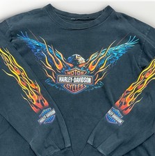 T-shirt vintage sbiadita Harley Davidson Flaming Eagle Medium M manica lunga Y2K USA