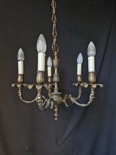  Lampadario medio ottone antico vintage illuminazione plafoniera 5 bracci 