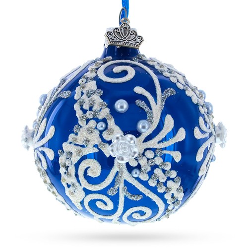 Snow swirls blue glass ball - snow, on