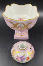 Centrotavola porta frutta soprammobile con porta candela Limoges rosa fiori Oro