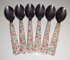 Lotto set 6 cucchiaini caffe` decorati a mano fimo colorato manico rivestito