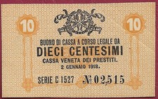 Italia/Italy - Cassa Veneta 10 Centesimi P. M2 (1918) AUNC/XF+