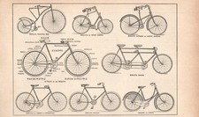 Stampa antica BICICLETTE e TANDEM DIVERSI MODELLI 1910 Antique print