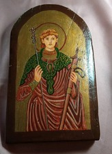 Vecchi/antica Icona dipinta a mano su legno – Santa Giovanna d’Arco con spada 