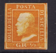 ANTICHI SICILIA 1859 1/2 GRANO ARANCIO II TAVOLA PALERMO N.2 G.I MNH** CERT.