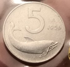 Moneta 5 Lire 1956, Italia Repubblica, Rara, Perizia BB+, Rif. 1396