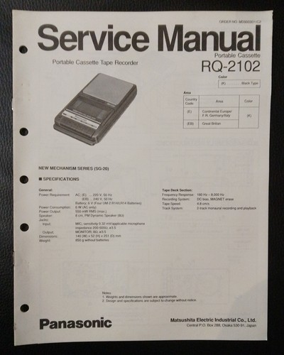 Panasonic 2102 registratore - panasonic, rq-2102