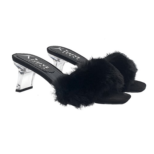 Sheer heel fur slippers - heel,