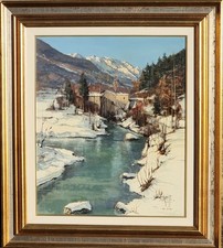 Carlo Pirotti  ( Torino  1948 - Saluzzo CN 2015 ). " Lo Stura " , olio cm 60x50 