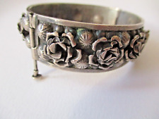 Argento 800 antico bracciale rigido con rose in rilievo g 36