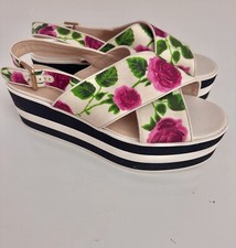 GUCCI Scarpe Platform Crossover Sandalo Zeppe Righe Bianco Retrò Anni 60 Rosa 40