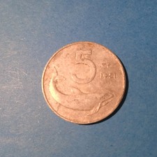 5 Lire Delfino Del 1951, Rara.
