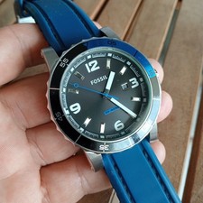 FOSSIL 10 ATM QUARTZ,  Ø 46 mm - St.Steel, Rotating bezel, Rubber Strap,USATO