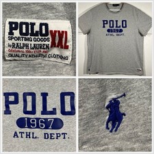 Polo Ralph Lauren Crew T-Shirt Tg 2XL Grigio ATHL DEPT 1967 Personalizzata Slim Fit Sport
