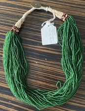 Collana Vintage Naga Tribale Multi Filo Vetro Verde Perline Gioielli JAB Estate 