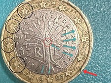 Moneta rara, 1 Euro France 1999! Errori di Conio da collezione. 