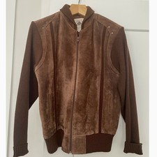 Giubbotto bomber corto manica maglia pelle scamosciata vera pelle vintage anni 70 marrone uomo M