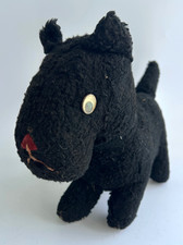 Vintage Imbottito Scottie Dog Feltro Naso Cucito a Mano Bocca Scottish Terrier Scotty