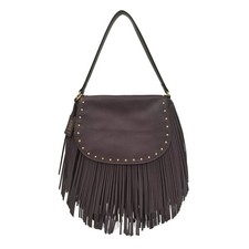 LE PANDORINE BORSA SOTTOSPALLA ECOPELLE CON FRANGE MARRONE FRINGE HOBO