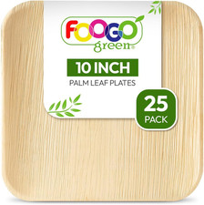 25 Piatti Monouso in Foglia Di Palma, Grandi E Quadrati Da 25 Cm, Biodegradabili