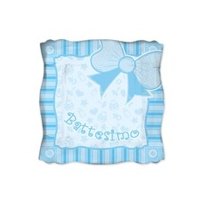 Piatti Piatto Quadrato Frutta Dolce Battesimo Bimbo Celeste Azzurro Baby Cartonc