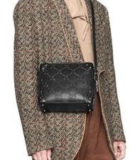 Nuova autentica borsa messenger unisex Gucci GG in pelle nera goffrata 626363, nuova con etichette