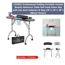 Elegante Tavolo Manicure Pieghevole Fiore Nero con Raccogli Polvere - Pronto Salone