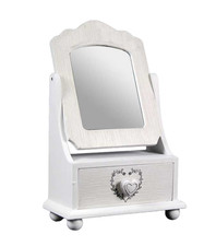 SPECCHIO PORTA GIOIE GIOELLI TRUCCHI TAVOLO SHABBY CHIC BIANCO CUORE h34*21*10cm
