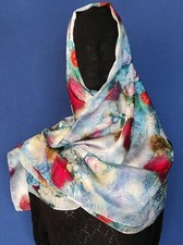 Foulard Pura Seta ? Stola Scialle Sciarpa Pareo Chador Hijab FIORATO AZZURRO
