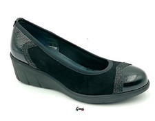 Soffice Sogno scarpe donna tacco zeppa 23141 decollete comodo camoscio nero New