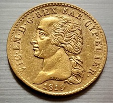 Moneta ORO 20 LIRE 1819 Italia Sardegna Vittorio Emanuele I Gold Coin