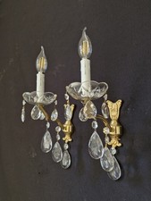 Coppia applique da parete vintage in cristallo francese e ottone 1 luce 