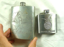 COPPIA FIASCHETTE VECCHIE PORTA LIQUORI FIASCA TASCABILE GOLF WHISKY FERNET