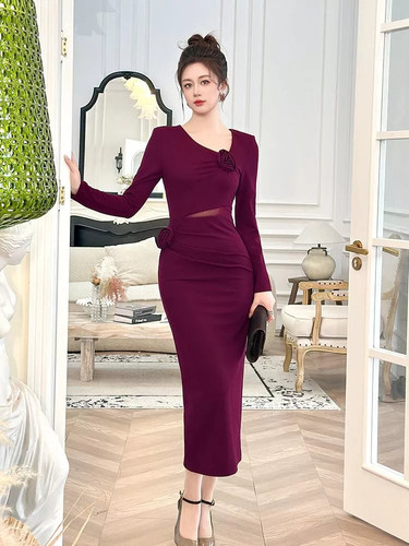 Vestito lungo elegante rosso - lungo,