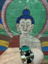 Anello Retro Originale Oro 18 Kt Smeraldo Ed Onice 