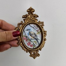Quadretto Cornice Resina Ucello Olio Su Bordo Miniatura