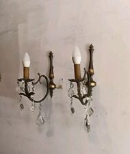 2 Applique gotiche vintage ottone fontana lampada cascata cristallo francese