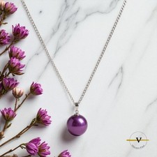 COLLANA DONNA PERLA IN MADREPERLA COLORE VIOLA SCURO ARGENTO 925 PENDENTE
