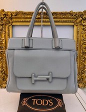 TOD’S TOTE BAG “DOUBLE T” Shopper  a braccio o a mano in pelle azzurro polvere