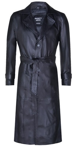 Uomo nero pelle lungo cappotto - pelle,