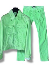 Versace completo giacca e pantaloni in velluto a coste verde lime Made In Italy