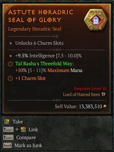 Slot horadric seal charm - 6,