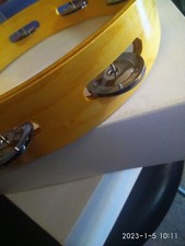 Tamburello in legno pelle con doppia fila di piattini per scuola 