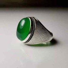 Anello Aqeeq Verde Naturale Yemenita Argento Sterling 925 Anello Aqeeq Uomo Anello Agata