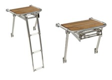 PLANCETTA DA POPPA IN ACCIAO E IROKO CON SCALETTA A SCOMPARSA - 45 x 39 cm