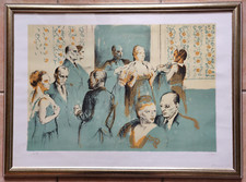 Litografia a colori "Ricevimento" firmata a mano Alberto Sughi in cornice